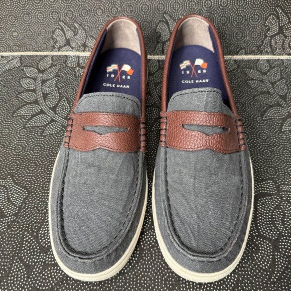 Cole Haan Other - Cole Haan Mens Slip-On Loafers Size 12M Gray Canvas & Brown Leather